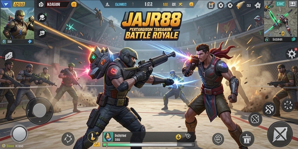 Tampilan aksi gameplay menegangkan di AJR88 saat berperang.