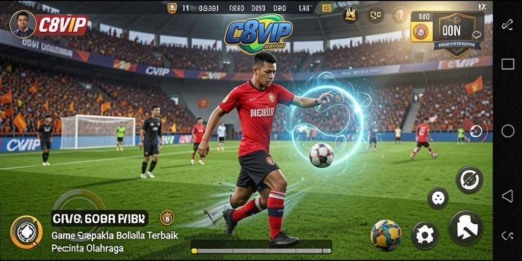 Gambaran gameplay seru C8VIP dengan aksi sepak bola mendebarkan.
