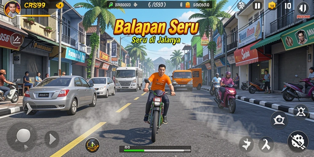 Gameplay balapan seru dalam CRS99 dengan mobil-mobil cepat.