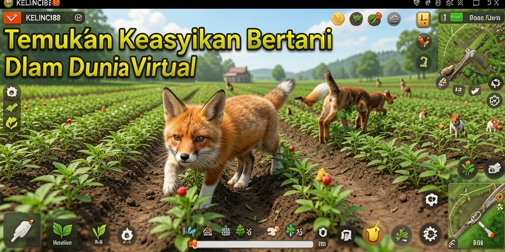 Screenshot utama KELINCI88 yang menunjukkan aktivitas bertani.