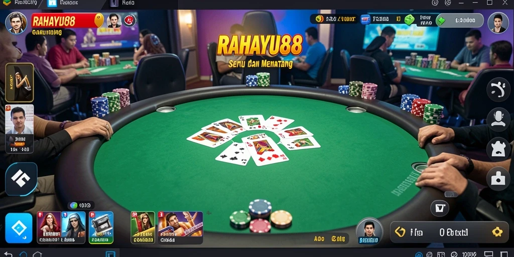 Tampilan gameplay intens dari RAHAYU88 dengan aksi poker yang seru.