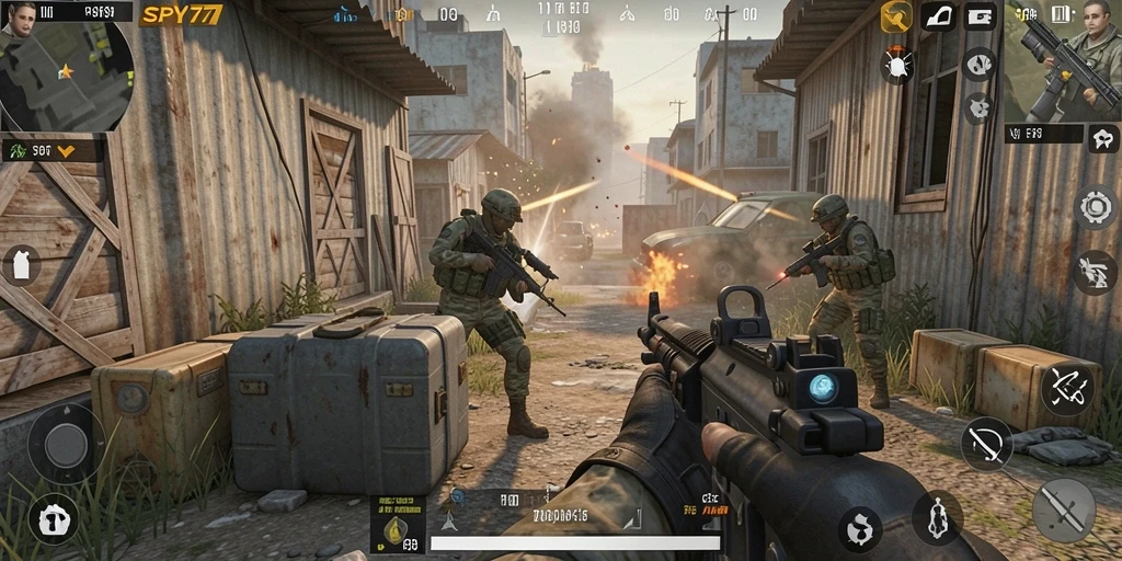 Tampilan gameplay SPY77 yang mendebarkan dalam aksi FPS.